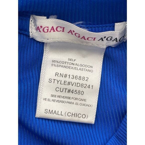 A’Gaci Blue Ribbed High Neck Hi-Low Bodycon Dress Size S - Picture 6 of 7